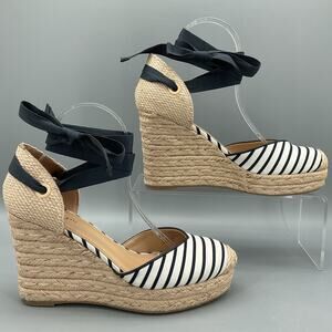 NEW on 34th Women’s Melindaa Espadrille Wedge Sandal Navy Stripe Size 8.5M